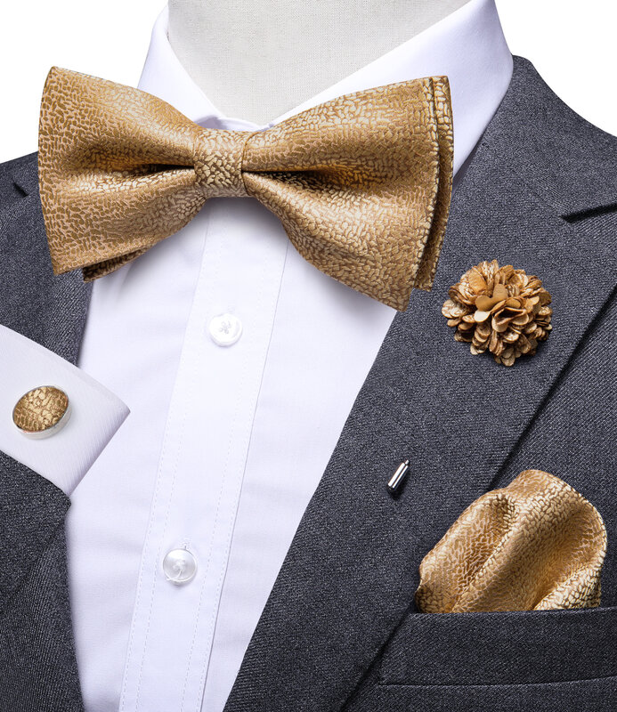 Hi-aught-Ensemble de boutons de manchette carrés de poche pour hommes, nœuds papillon de mariage d'affaires dorés, broche de luxe, nœud papillon de la présidence pour le mariage, mode