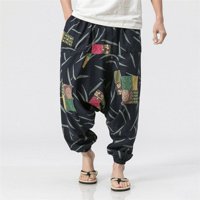 2019 Moda Bohemia Estilo de Impressão Homens Algodão Baggy Harem Pants Hip Hop Homens Calças Calças de Pernas Largas Calças Compridas Casuais Do Vintage cruz Pant