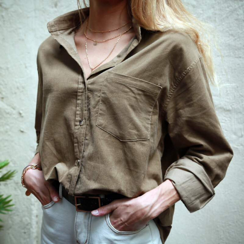 Msfancy-Camisa de manga larga de algodón para mujer, blusa informal de gran tamaño, KT8271, 2021