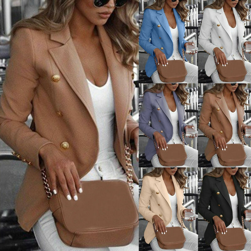 Plus Size S To 4XL Women Blazer Suit Tops Coat OL Work Business Jacket Autumn Solid Single-Breasted Slim Ladies Blazer Outerwear