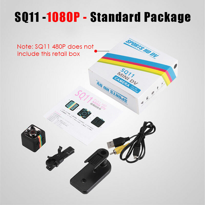 SQ11 Mini Câmera com Slot para Cartão TF Escondido, Micro Vídeo, Pequeno DV DVR, Pocket HD Body Cam, Suporte Micro Cam, 480P 1080P