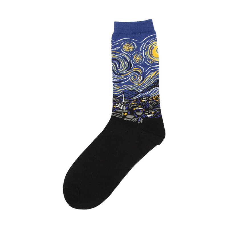 Мужские хлопковые носки в стиле ретро, абстрактная картина маслом, искусство, с изображением Ван Гога, звездная ночь, счастливая картина маслом, носки для скейтборда