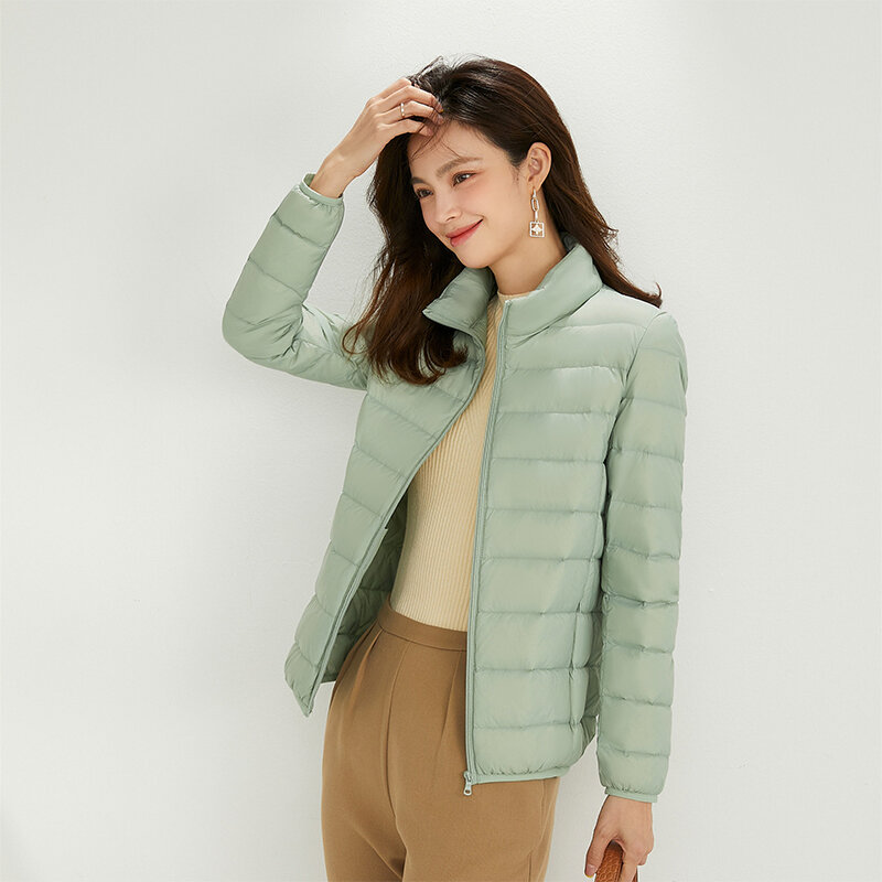 2021 novo casaco feminino outono inverno 90% pato branco para baixo jaqueta 12 cores quente fino zíper gola moda leve para baixo casaco