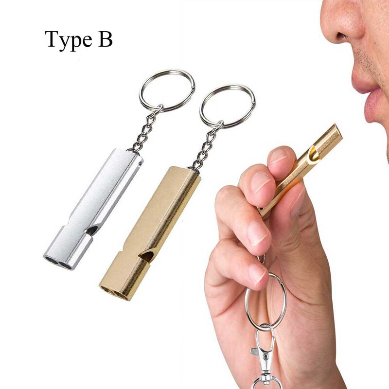 Outdoor EDC Survival Whistle High Decibel Double Pipe Whistle Stainless Steel Alloy Keychain Cheerleading Emergency Multi Tool