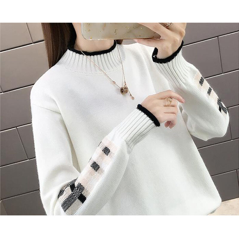 Women pullover sweater 2021 new autumn and winter female sweater Korean style teenager knitted tops white blue yellow A07