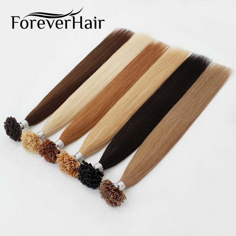 FOREVER HAIR 0.8g/s Nail U Tip Remy Pre Bonded Human Hair Extension Silky Straight Professional Salon Fusion Colorful Hair Style