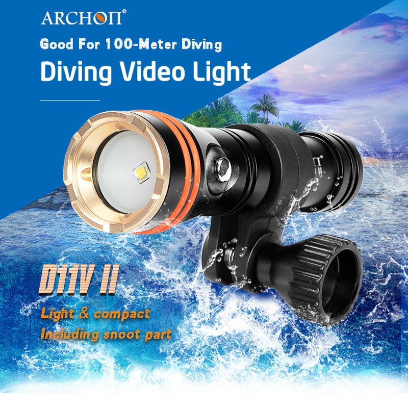Lampe de poche pour plongée sous-marine D11V II, blanc chaud, lumière de remplissage HD, torche pour photographie, vidéo, 100m