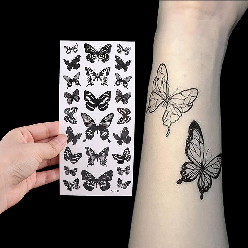 Pegatina de tatuaje temporal impermeable para mujer, 1 hoja, 3D, mariposa, tatuaje falso, pierna, brazo, arte corporal para mujer