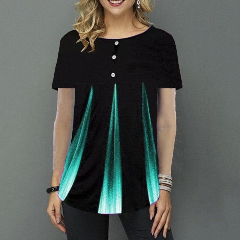 3D Striped Print Kurzarm Blusen Frauen Sommer Oansatz Lose Tunika Casual Damen Bluse 2020 Plus Größe 5XL Weibliche Taste