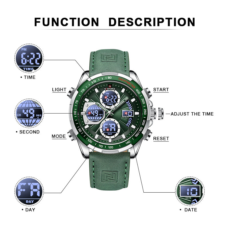 Nowe modne zegarki wojskowe NAVIFORCE dla mężczyzn Luksusowy oryginalny sportowy chronograf​Wodoodporny zegarek kwarcowy na prezent