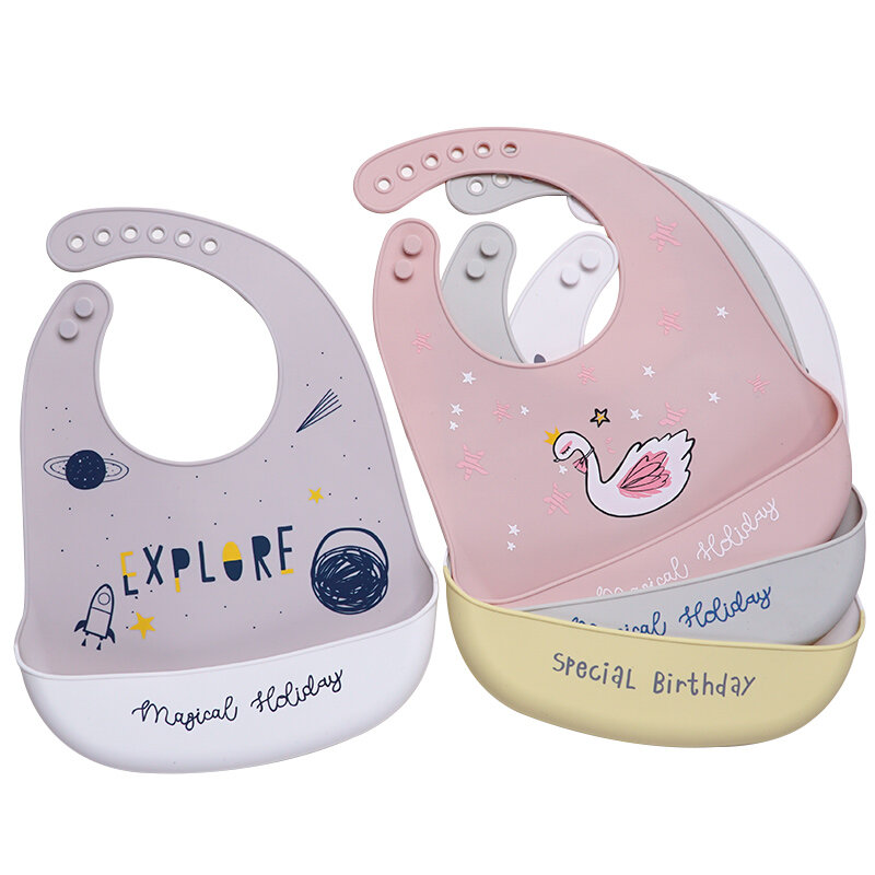 Babadores para recém-nascidos projetados, babadores de silicone macio para alimentação das crianças, toalha de saliva com desenho animado à prova d'água
