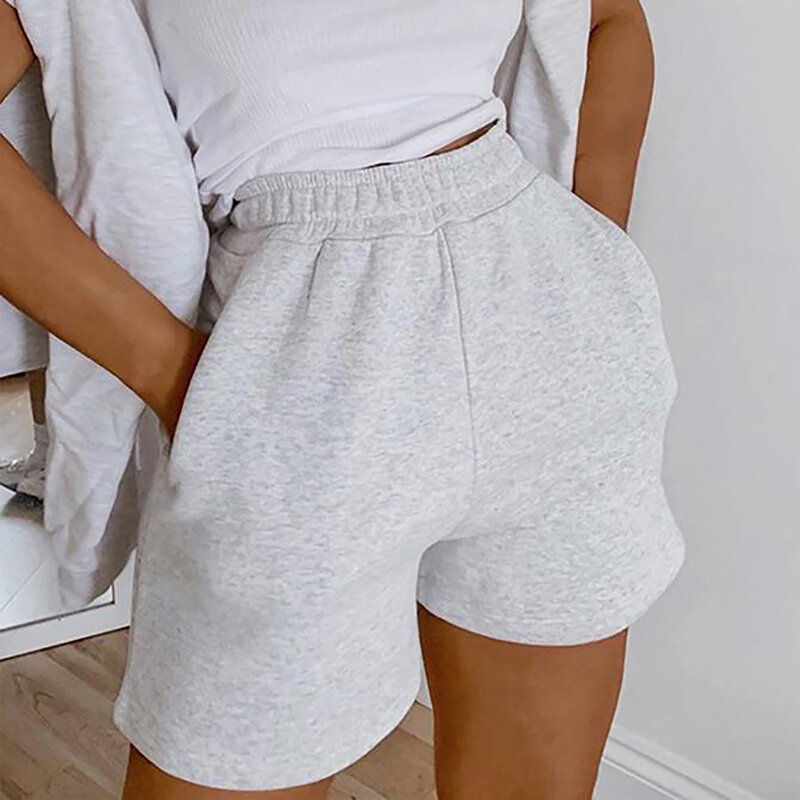 2021 Hot kobiety moda szorty w jednolitym kolorze wysokiej talii Casual Style krótkie spodnie dresowe ze skośnymi kieszeniami letnie damskie luźne spodenki