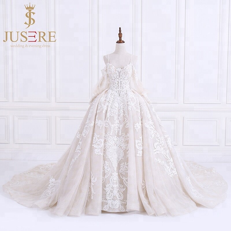 Jusere suknia ślubna koronkowa suknia ślubna zroszony aplikacje suknia ślubna szata De Mariage Vestido de Noiva