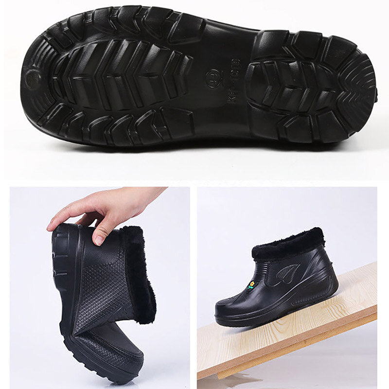 Резиновые ботинки для мужчин, модные полусапожки с круглым носком, плоская подошва, Нескользящие, Уличная обувь для рыбалки