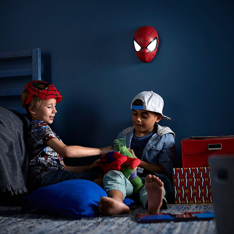 Acecorner-Lámpara de pared LED 3D de superhéroe de cara de Hombre Araña de Marvel, pegatina creativa, luz nocturna para regalo de Navidad para niños