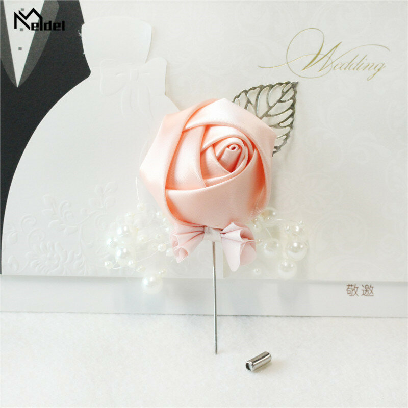 Meldel Dropshipping Boutonniere Men Corsage Groom Boutonniere DIY Wedding Flower Rose Fake Pearl Brooch Party Prom Corsage White