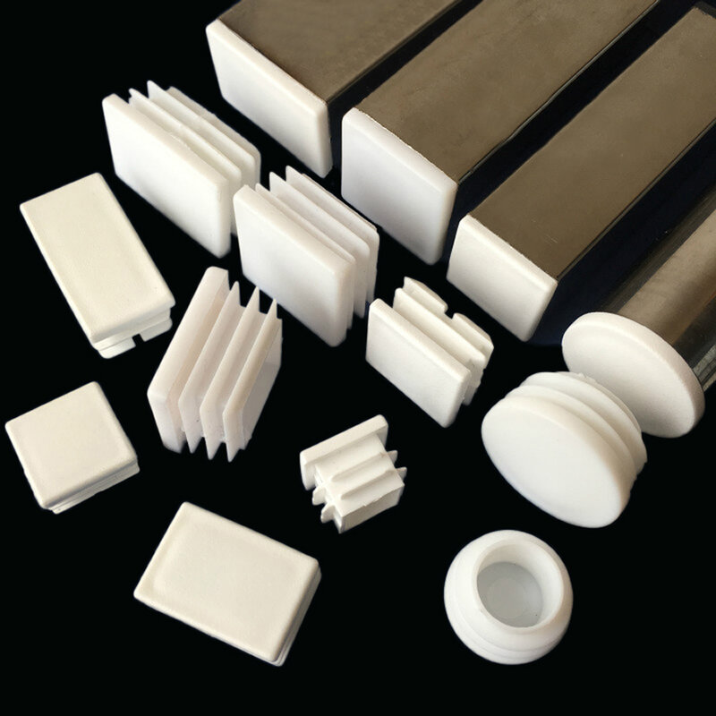 Tapones Rectangulares de plástico blanco, insertos de tubo, tapón de acero, 2/10/20 piezas