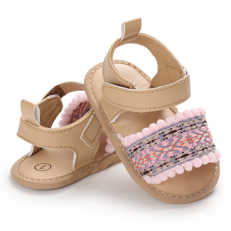 Sandálias bordadas com estampa floral para bebê, sola macia, sapatos baixos confortáveis, sapatos de caminhada fofos, 0-18 meses, verão