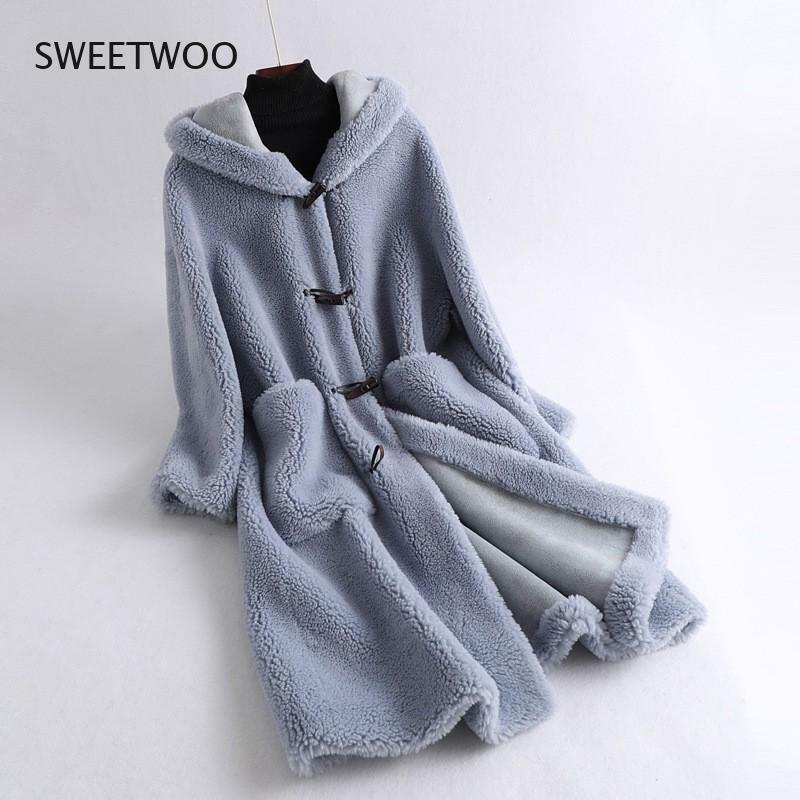 Damskie zimowe kurtki wełniane płaszcze casualowe koreańskie Style Feminina 2021 nowy płaszcz z prawdziwego futra wysokiej jakości długa wełna z owcy strzyżonej