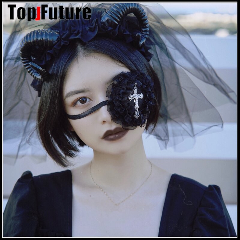 Y2K женский темный костюм Харадзюку в готическом стиле для косплея аниме, маска для глаз, повязка на глаза, одежда для косплея Лолиты