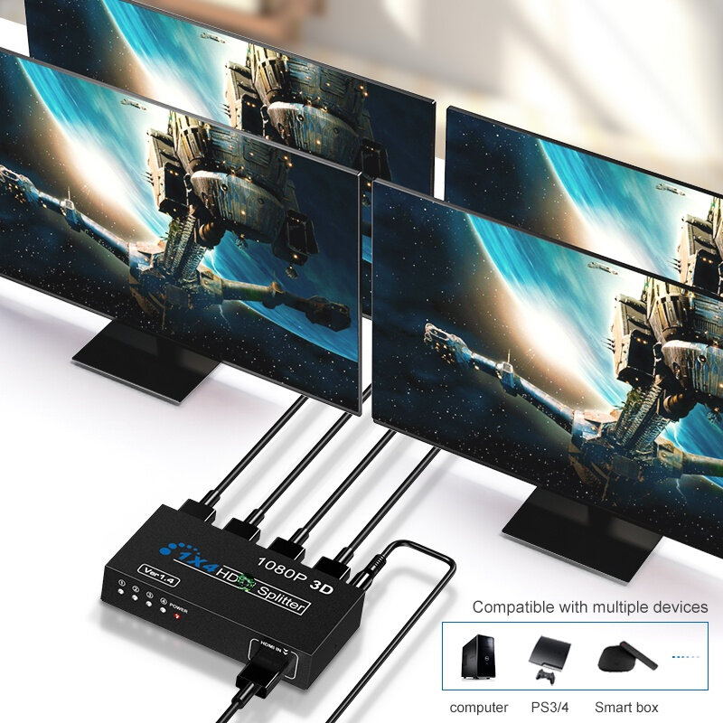 4K HDMI-compatible Splitter Hdmi1.4 1X4 Port Full HD 1080p4K*2K Video HDMI-compatible Splitter for HDTV,PC,PS3,PS4,XBOX Nintendo