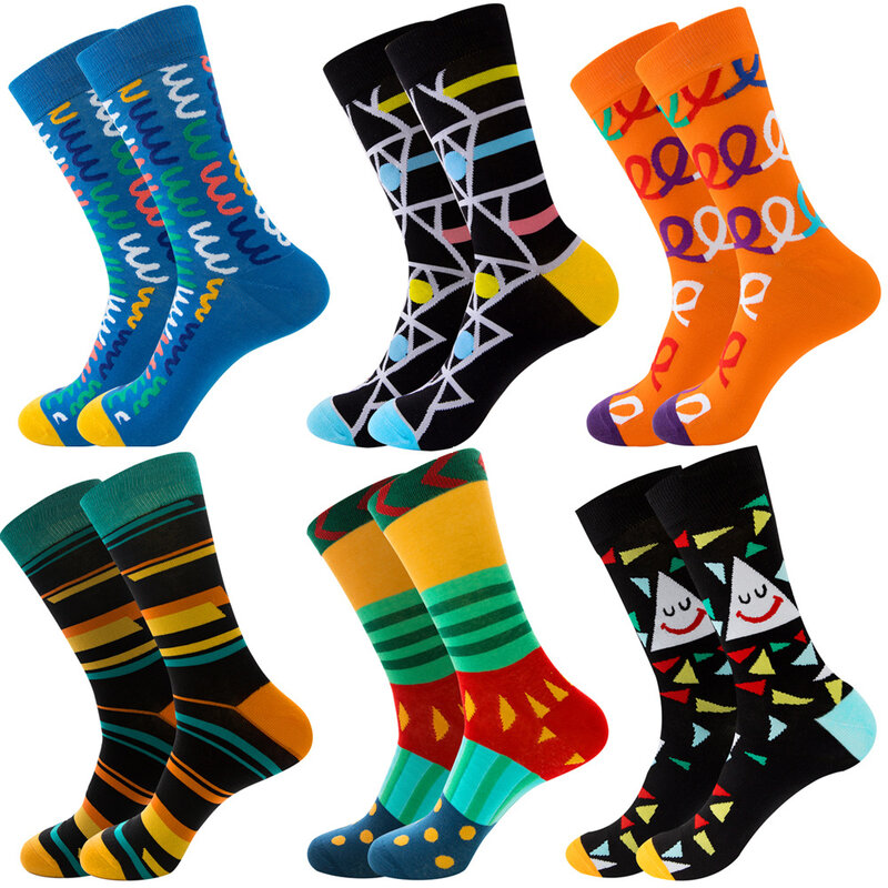 6 pares de meias diferentes cores da moda e interessante, astronauta da happy planetária, comida, animal, frutas, meias masculinas