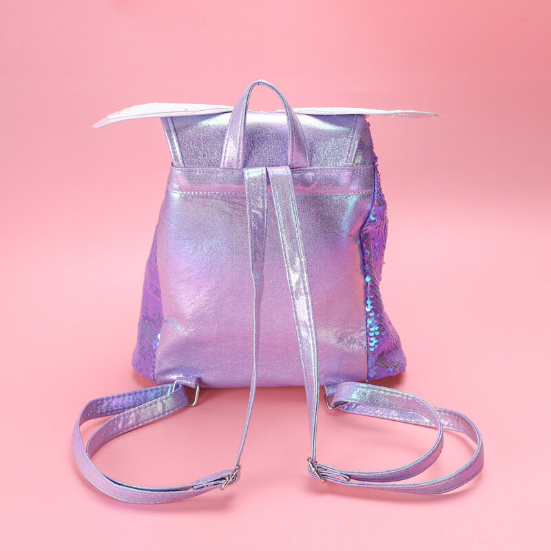Holograma con lentejuelas de dibujos animados de viaje de moda para niñas adolescentes mochila con cordón de mariposa mochila de hombro mochila