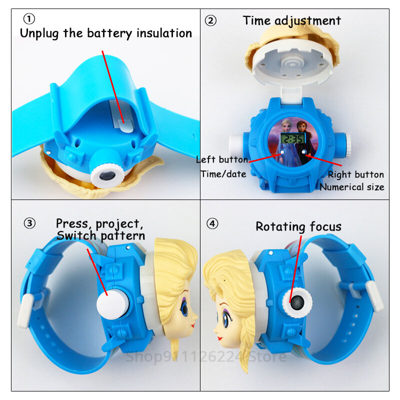 24 imagic-relógios de pulso para crianças, digital, projeção da princesa disney, elsa, minnie, para meninos e meninas, estudantes, presente