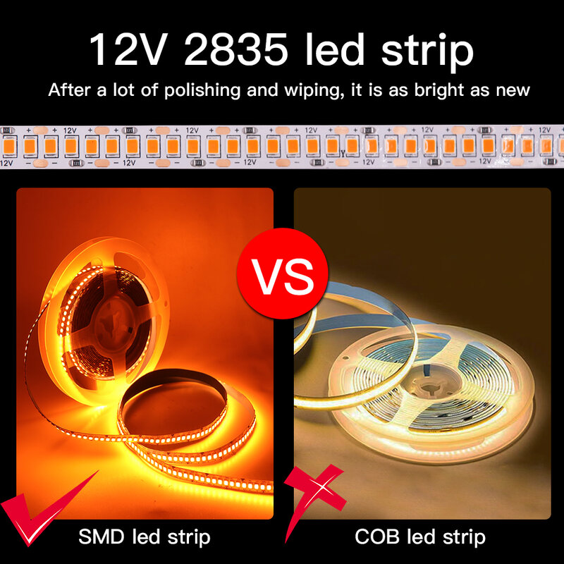 DC12V LED Strip Light SMD 2835 240Leds/m Flexible LED Ribbon Tape Waterproof Rope Light Bedroom Decoration White Warm Orange 5M