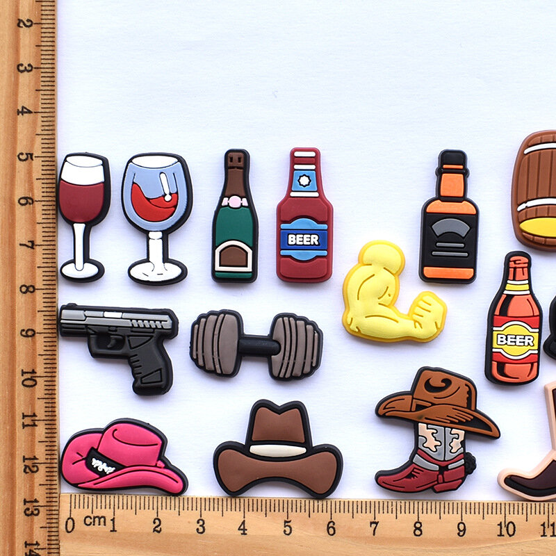 PVC Shoe Decoration Buckle Charms accessories beer bottles hat cup wine dumbbell for clog sandals Bracelets kids birthday Gifts