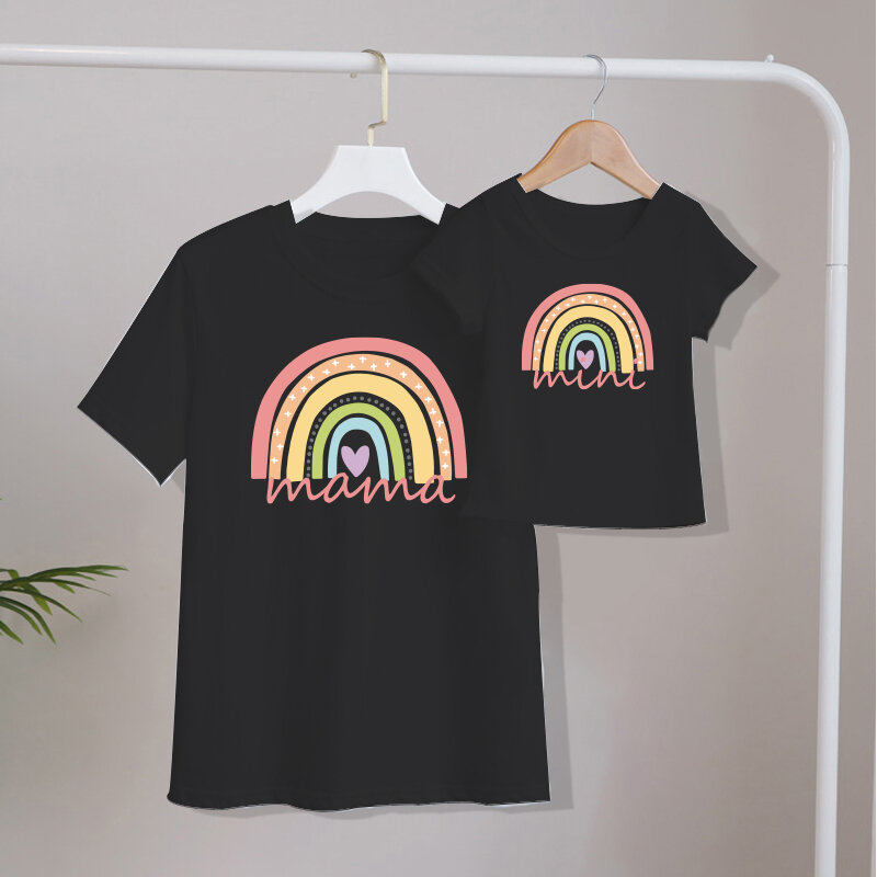 Rainbow family matching clothes Outfits Mother And Daughter T-Shirt Cute Tops lovely Blouse kids baby girl boys casual T shirts