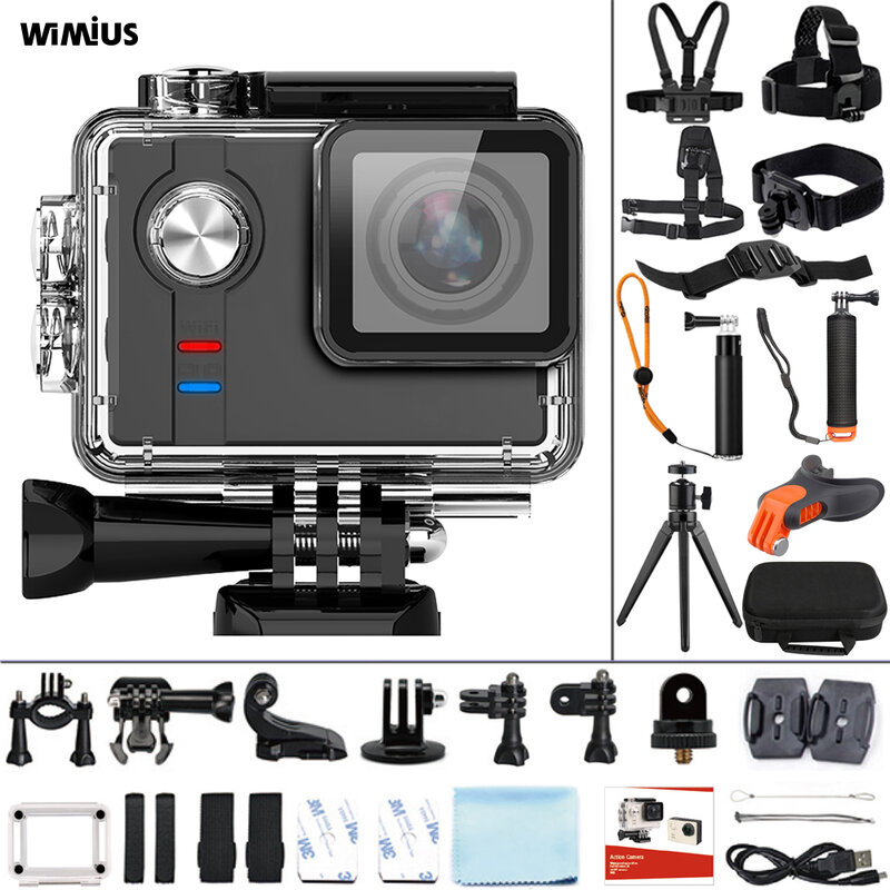 WIMIUS WIFI Action Sports Camera 4K Ambarella Processor Ultra HD Action Cam 60m Underwater Waterproof Motorcycle Helmet Camera
