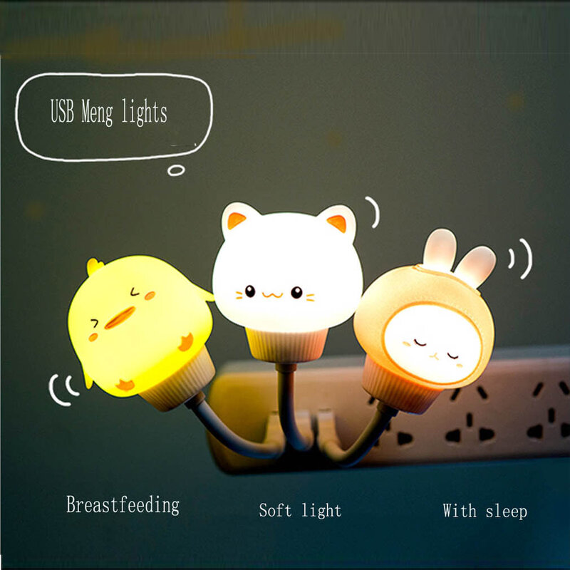 USB LED Cartoon lampada da scrivania luci notturne lampada protezione degli occhi lettura luci per dormire lanterna carina decorazione camera da letto per regalo per bambini