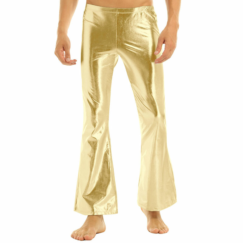 YiZYiF pantalones de discoteca metálicos brillantes para hombre, pantalones largos acampanados, pantalones acampanados, pantalones acampanados, disfraz de Dude