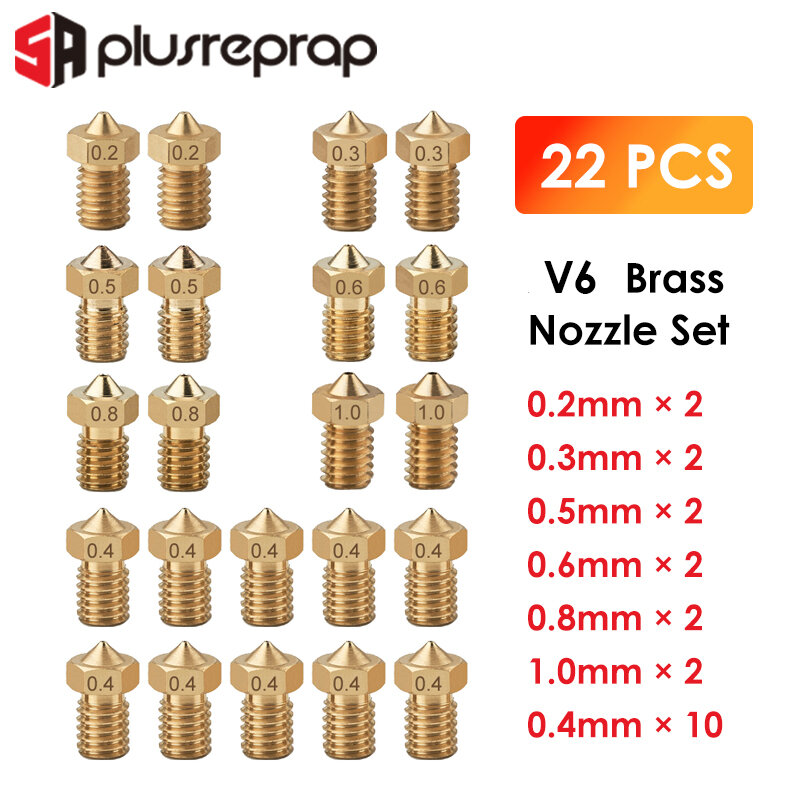 22PCS MK8 V6 All Metal Brass Nozzle J Head Hotend Extruder for1.75mm A8 Creality CR-10 Ender 3 MK8 Makebot 3D Printer parts Kits