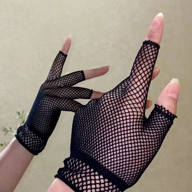 Короткие ажурные перчатки унисекс, модные женские черные перчатки без пальцев в стиле панк-рок, необычные сексуальные перчатки для ночного клуба вечерние, 1 пара