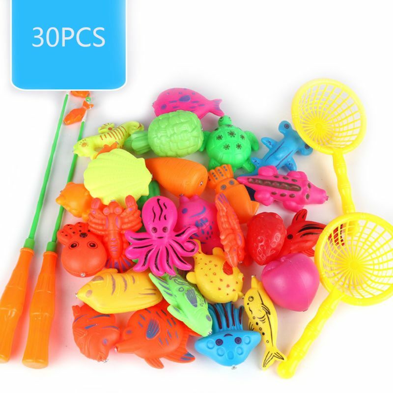 Conjunto magnético de brinquedo de pesca para crianças, plástico peixe Rod, presente educacional, jogo de água, 30 pcs, 52 pcs