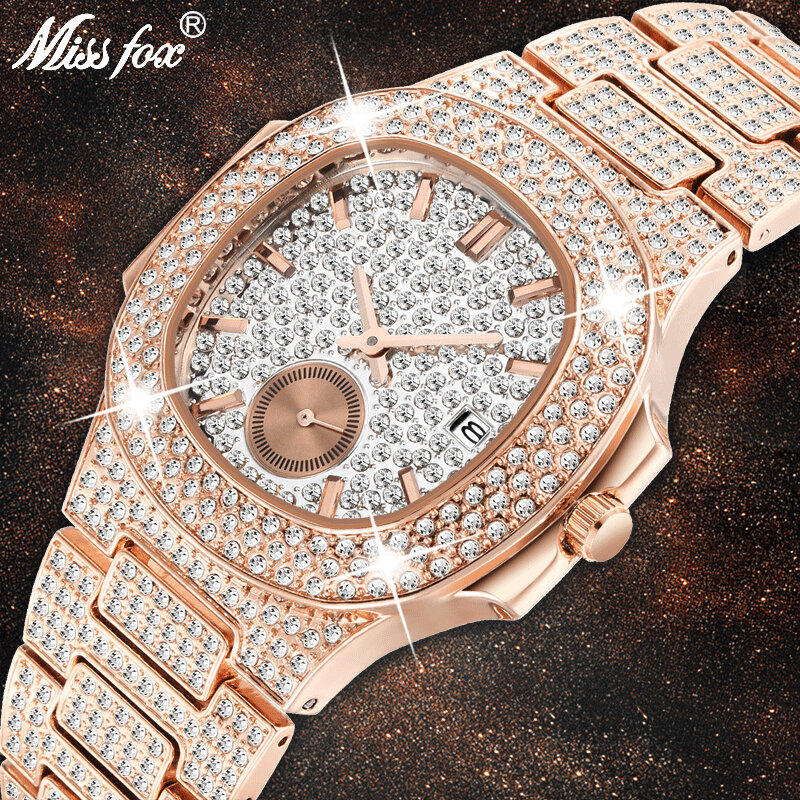 Unieke Horloge Mannen Luxe Merk Patek Trending Mens Fashion Rose Gouden Horloge Quartz Klok Chronograph Diamond Staal Iced Out Horloge