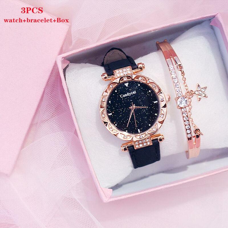 2020 mulheres relógios moda céu estrelado relógio de quartzo senhoras relógios pulseira definir para feminino relógio de pulso feminino reloj mujer