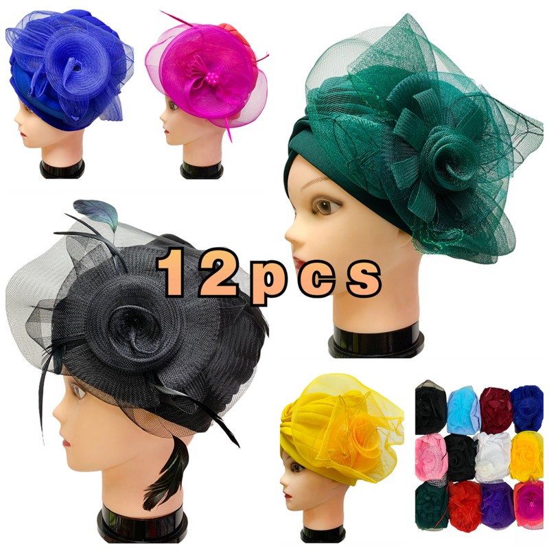 12 peça conjunto de moda muçulmano mulheres headscarf espaço camada tecido apliques headwear sólido indiano feijão chapéu de cabelo senhora chapéu
