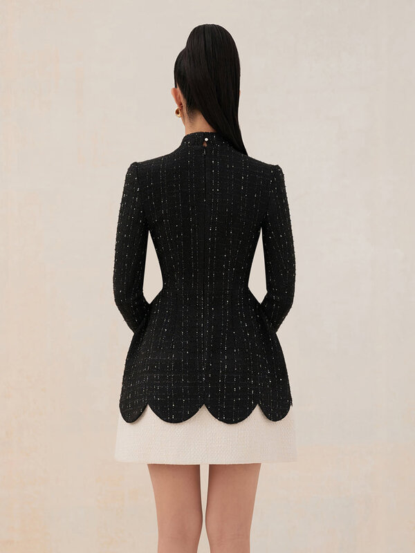 Robe de princesse en tweed noir et blanc, robes semi-formelles, petite boutique de tailleur, luxe abordable, 600