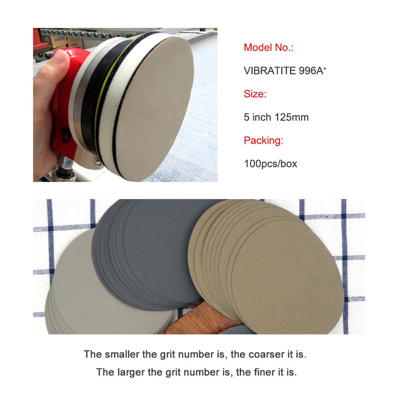 Papel de lija de carburo de silicio de alta resistencia, papel de lija de 5 pulgadas (125mm), de alto rendimiento, húmedo y seco, discos de lijado de gancho y bucle