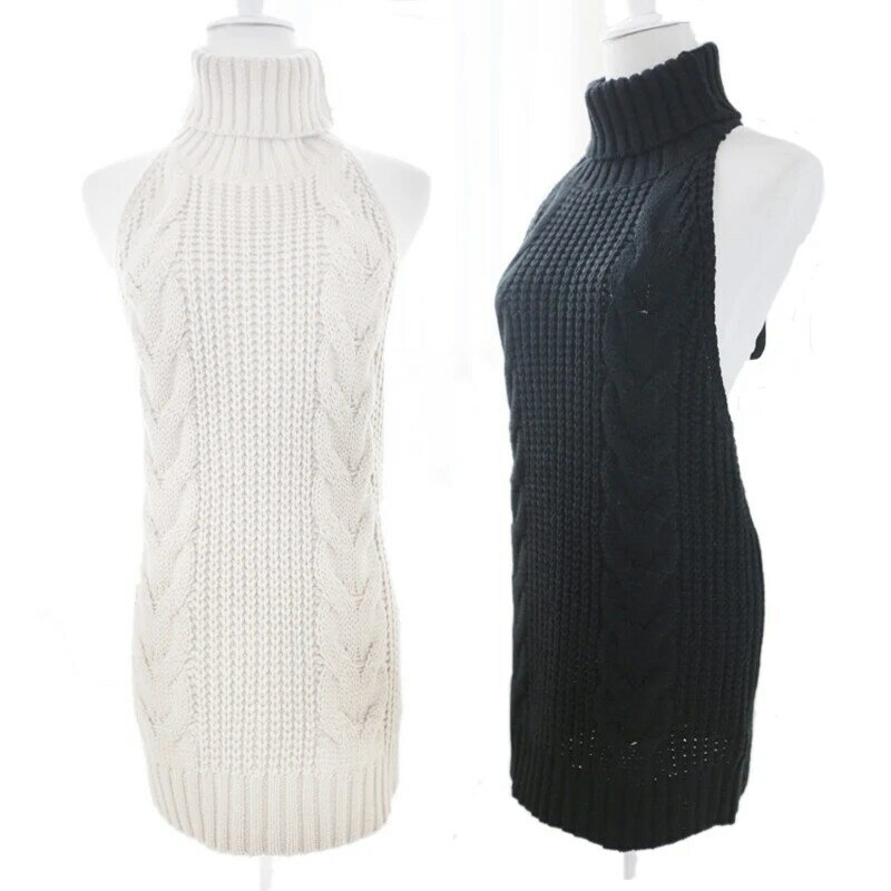 FORERUN jesień 2021 moda sweter Virgin Killer koreański Off Shoulder Knitting damskie swetry z golfem Backless seksowne swetry