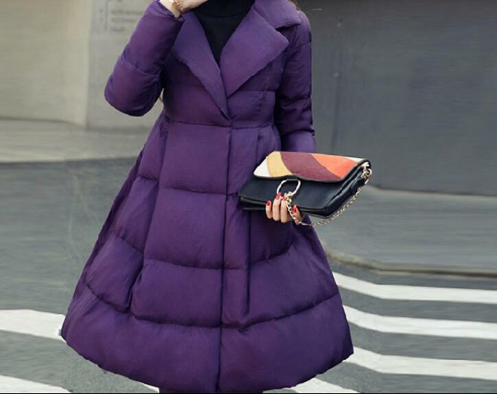 Zimowe damskie słodkie kurtki A-Line puchowa kurtka bawełniana z duża kokarda kobiece ocieplane z bawełny szczupłe zimowe płaszcze