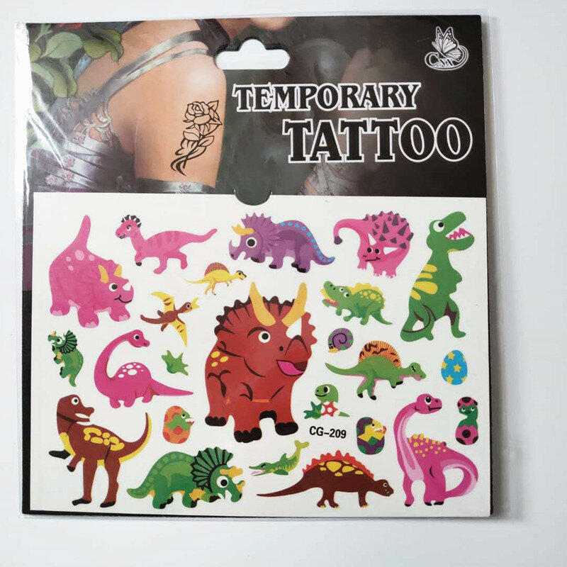 Tatuagem temporária com dinossauro infantil, tatuagem de animais temporária à prova d'água, 2 peças aleatória