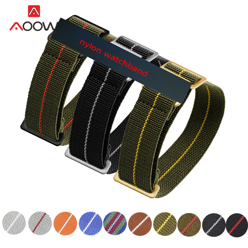 20mm 22mm NATO Nylon Straps Watchband Belt Military Bracelet French Troops Parachute Bag Stainless Steel Gold Color Buckle Strap