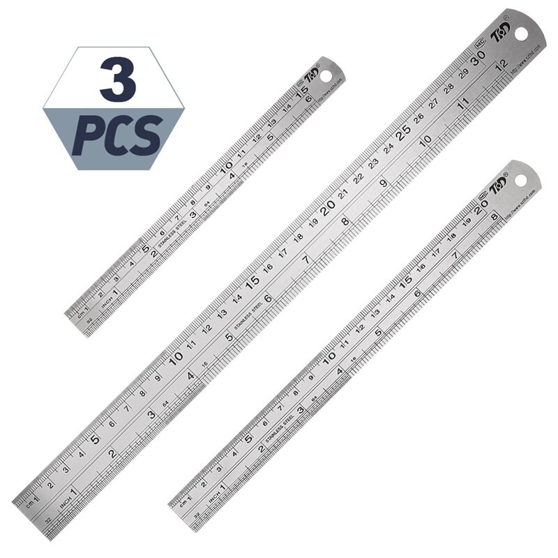 3Pcs Steel Ruler Drawing Tool Accessory 15/20/30cm Stainless Steel Metal Straight Ruler Metric Rule Precision Measuring Tool