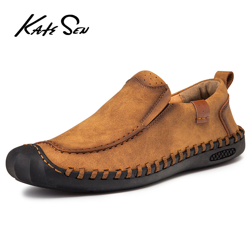 KATESEN Comfortable Men Casual Shoes Loafers Men Shoes Quality Split Leather Shoes Men Flats Hot Sale Moccasins Shoes Size 46