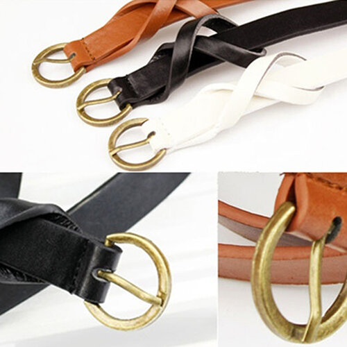 Women's Vintage Casual Simple Thin Waist Belt Faux Leather Metal Buckle Skinny Belt
