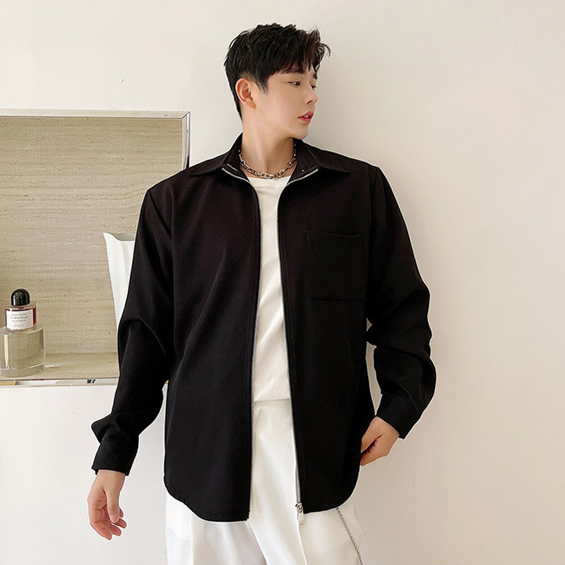 Uomo coreano Chic moda Casual camicia con cerniera giacca Cardigan uomo Streetwear Trend camicie Vintage cappotto top uomo